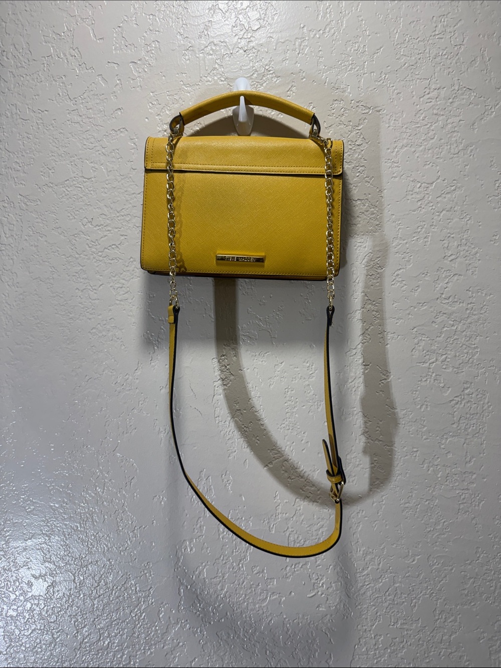 Steve Madden Yellow Structured Satchel Crossbody Handbag Gold Hardware